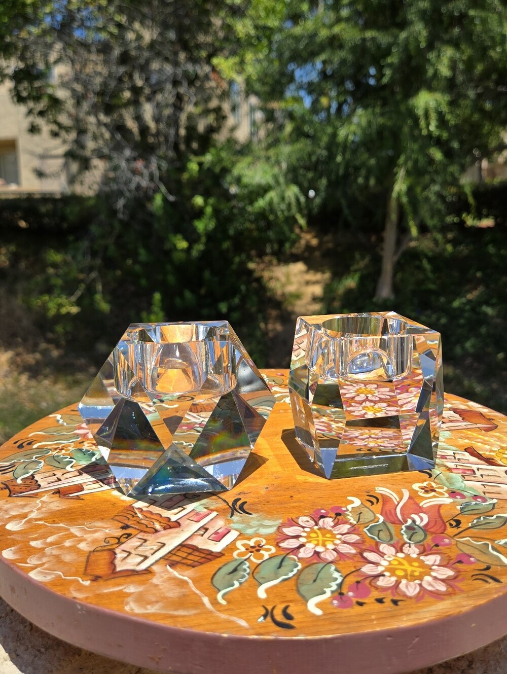 Rosenthalโ Crystal Candle Holder Pair Regency Geometric Faceted Votive Tea Light